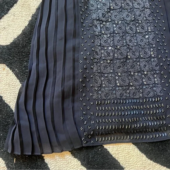 Tory Burch Silk Beaded Sequin Luxe Pleated Cocktail Dress in Navy Size 4 - Picture 12 of 16